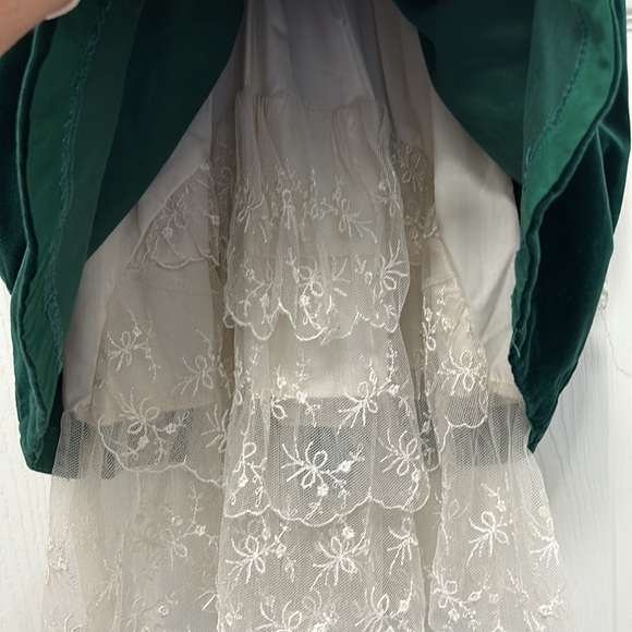Jan Briggs VTG Christmas Dress Baby Girls Green Velvet Cream Ruffle Lace 18M - Picture 10 of 12